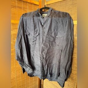 Men's Navy Silk Button-Down Shirt